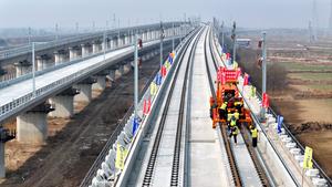 CHINA-SHANDONG-BINZHOU-CONSTRUCCION FERROVIARIA-COLOCACION DE VIAS