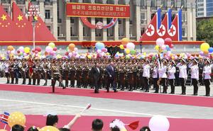 RPDC-PYONGYANG-CHINA-XI JINPING-KIM JONG UN-CEREMONIA DE BIENVENIDA