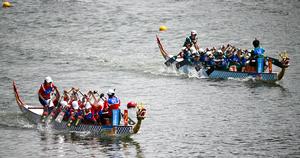 CHINA-HAINAN-SANYA-JUEGOS ASIATICOS DE PLAYA-BOTE DEL DRAGON