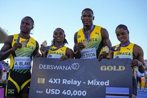 BOTSUANA-GABORONE-MUNDIAL DE RELEVOS DE ATLETISMO-RELEVOS MIXTOS 4X100M-FINAL